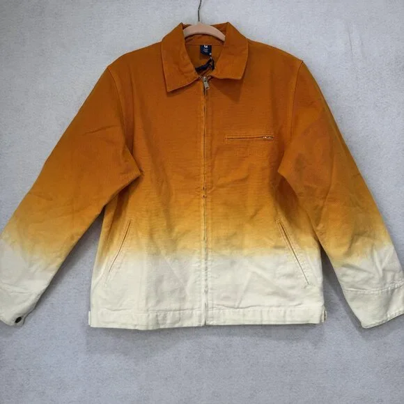 Flan Jacket Mens Medium Orange Cream Ombre Full Zip Canvas Workwear Streetwear - Picture 1 of 11